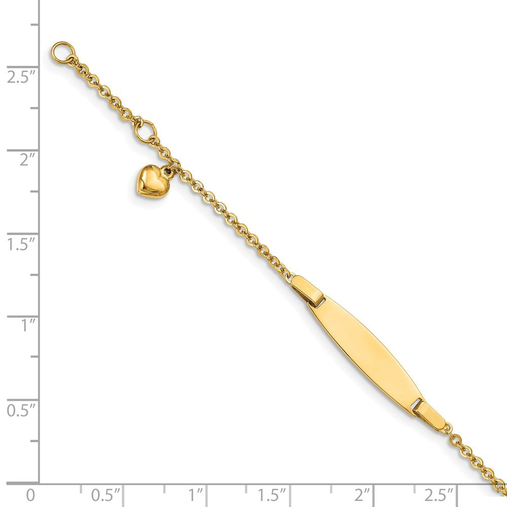 4.5 Zoll 14K Poliert mit Dangling Herz Mit.5 Zoll Verlängerung. Baby Id Armband