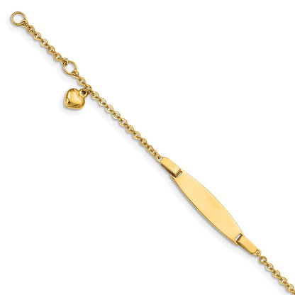 4.5 Zoll 14K Poliert mit Dangling Herz Mit.5 Zoll Verlängerung. Baby Id Armband