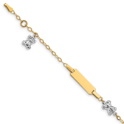 Massiv 14K Bicolor Gold Kinder Poliert Teddy Bearw/.5 Zoll Verlängerung. Id Armband