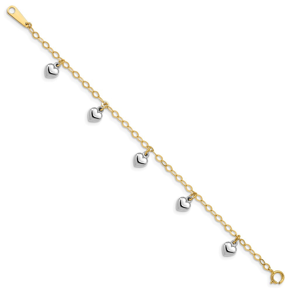 5.5 Zoll 14K Bicolor Poliert Hängend Herz Baby Armband