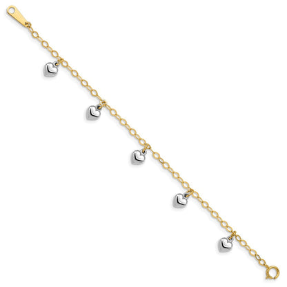 5.5 Zoll 14K Bicolor Poliert Hängend Herz Baby Armband