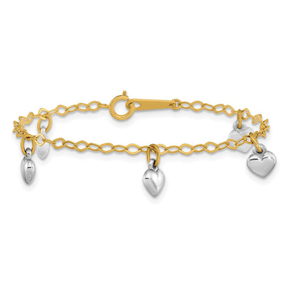 5.5 Zoll 14K Bicolor Poliert Hängend Herz Baby Armband