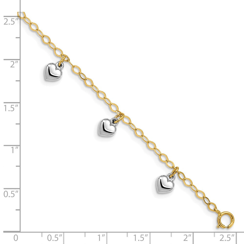 5.5 Zoll 14K Bicolor Poliert Hängend Herz Baby Armband