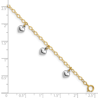 5.5 Zoll 14K Bicolor Poliert Hängend Herz Baby Armband