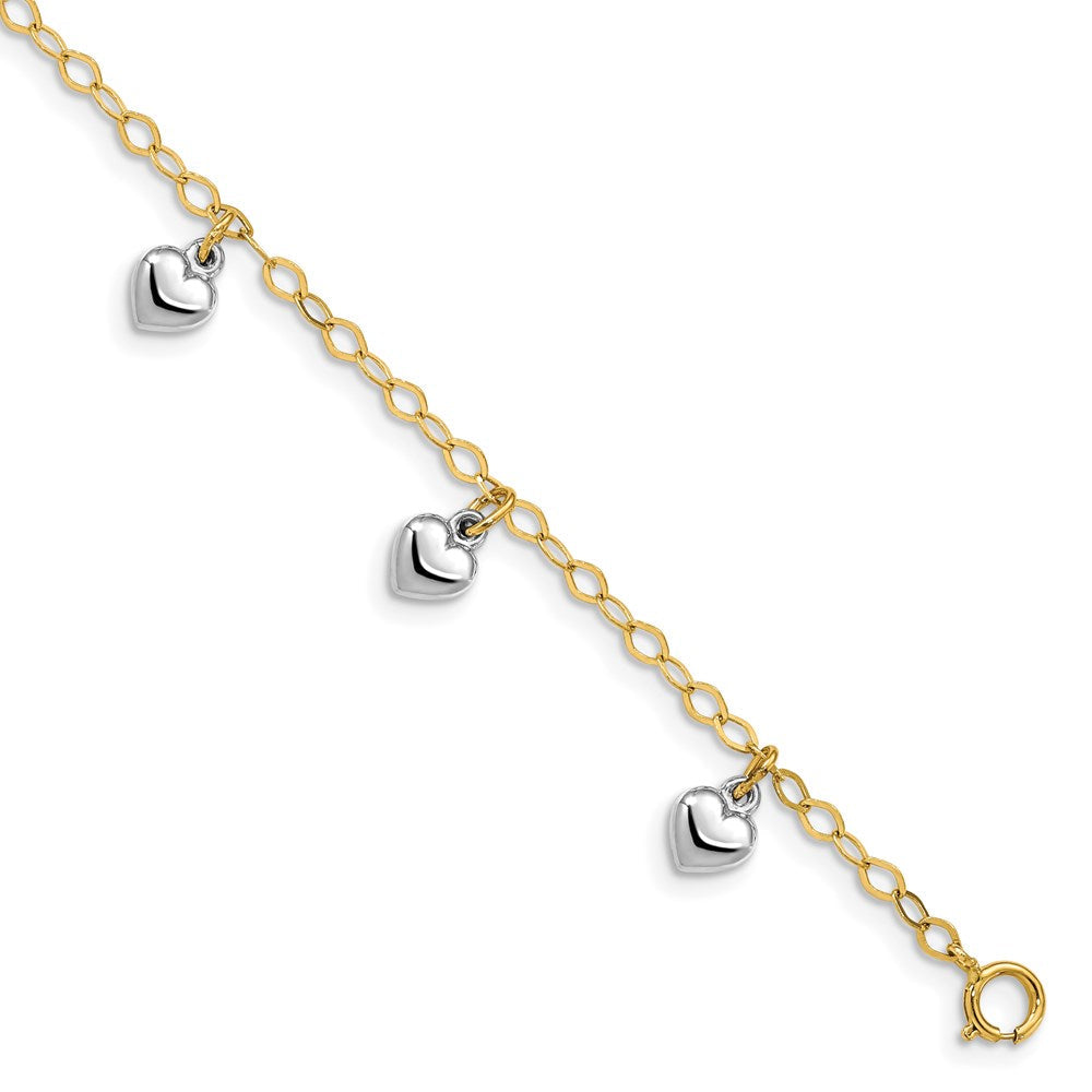 5.5 Zoll 14K Bicolor Poliert Hängend Herz Baby Armband