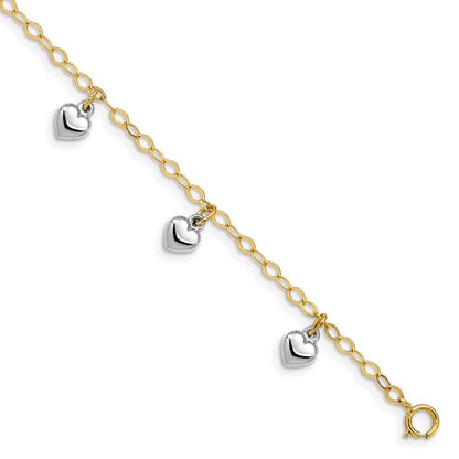 5.5 Zoll 14K Bicolor Poliert Hängend Herz Baby Armband