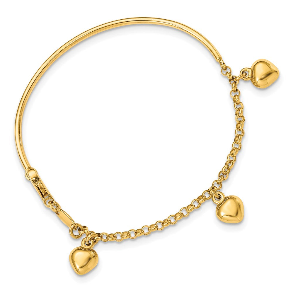 6 Zoll 14K Poliert Hängend Herz Baby Armband