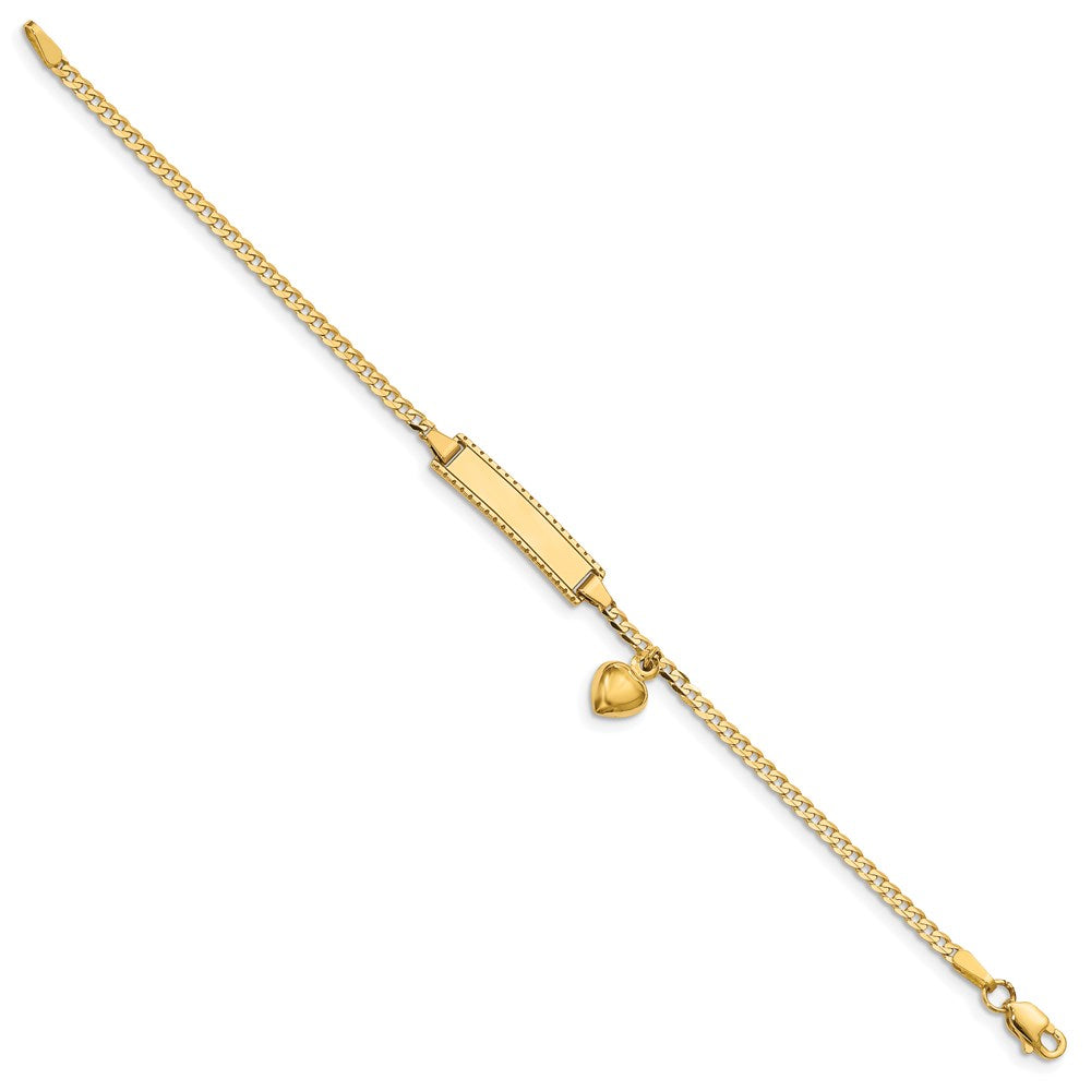Massiv 14K Gelbgold Kinder Herz Hängend Panzer Glieder Id Armband