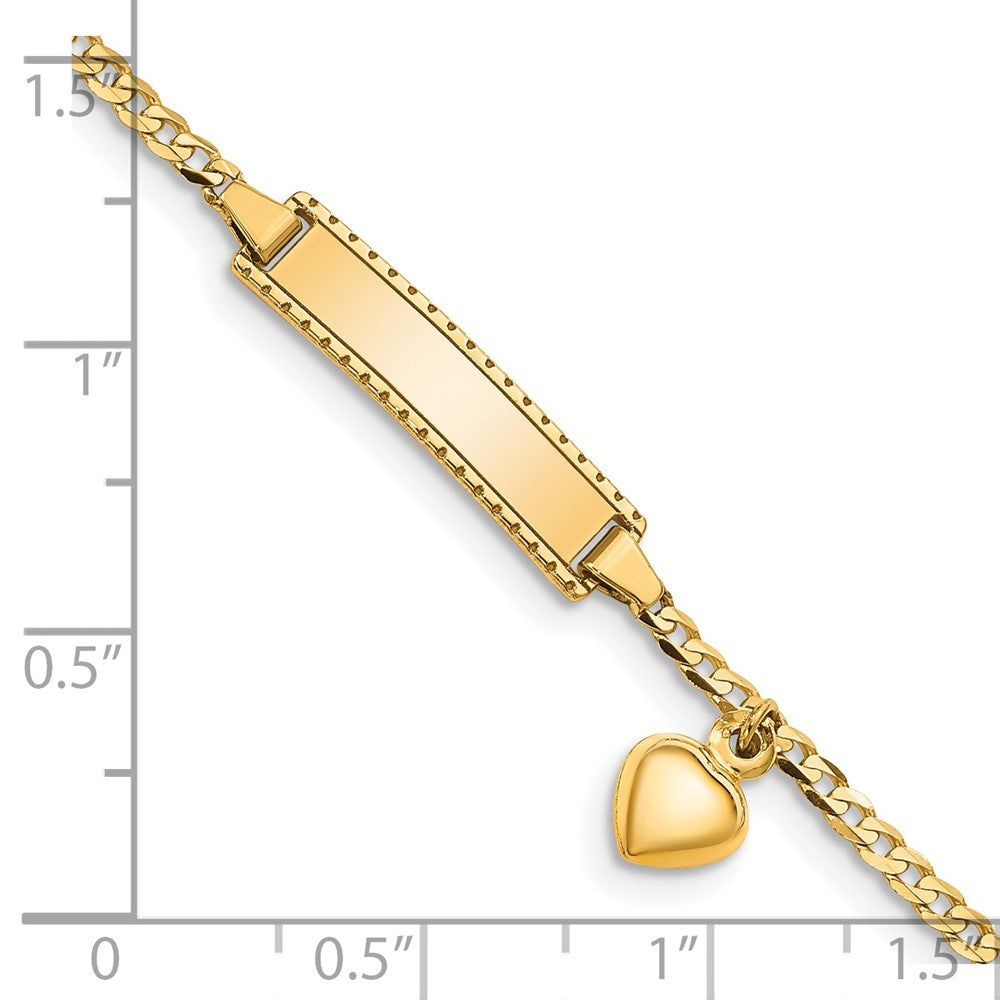 Massiv 14K Gelbgold Kinder Herz Hängend Panzer Glieder Id Armband