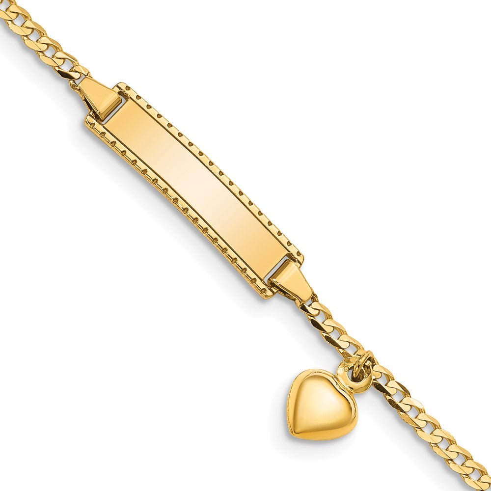 Massiv 14K Gelbgold Kinder Herz Hängend Panzer Glieder Id Armband