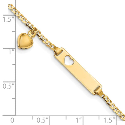 Massiv 14K Gelbgold Ausgeschnitten Herz mit Dangling Herz Kinder Panzer Glieder Id Armband
