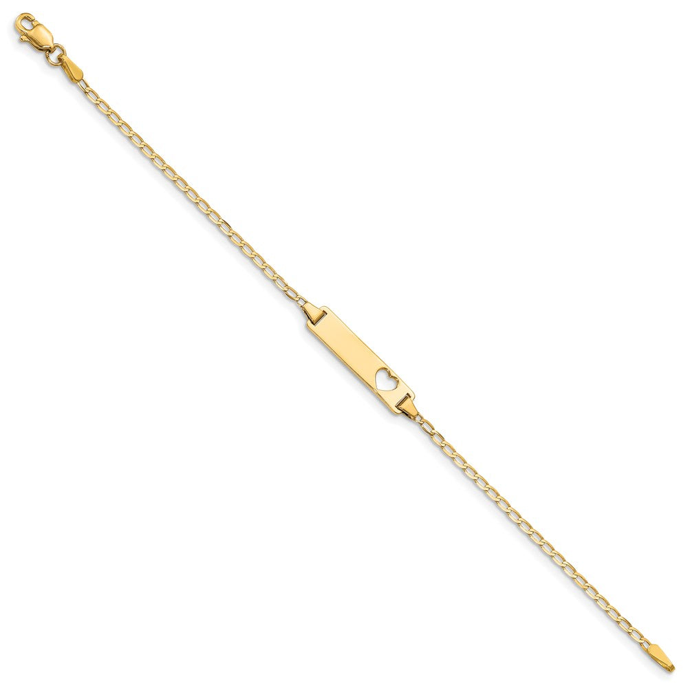 Massiv 14K Gelbgold Ausgeschnitten Herz Flach Panzer Glieder Id Armband