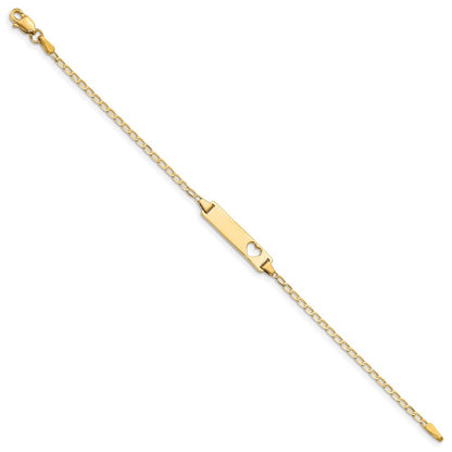 Massiv 14K Gelbgold Ausgeschnitten Herz Flach Panzer Glieder Id Armband