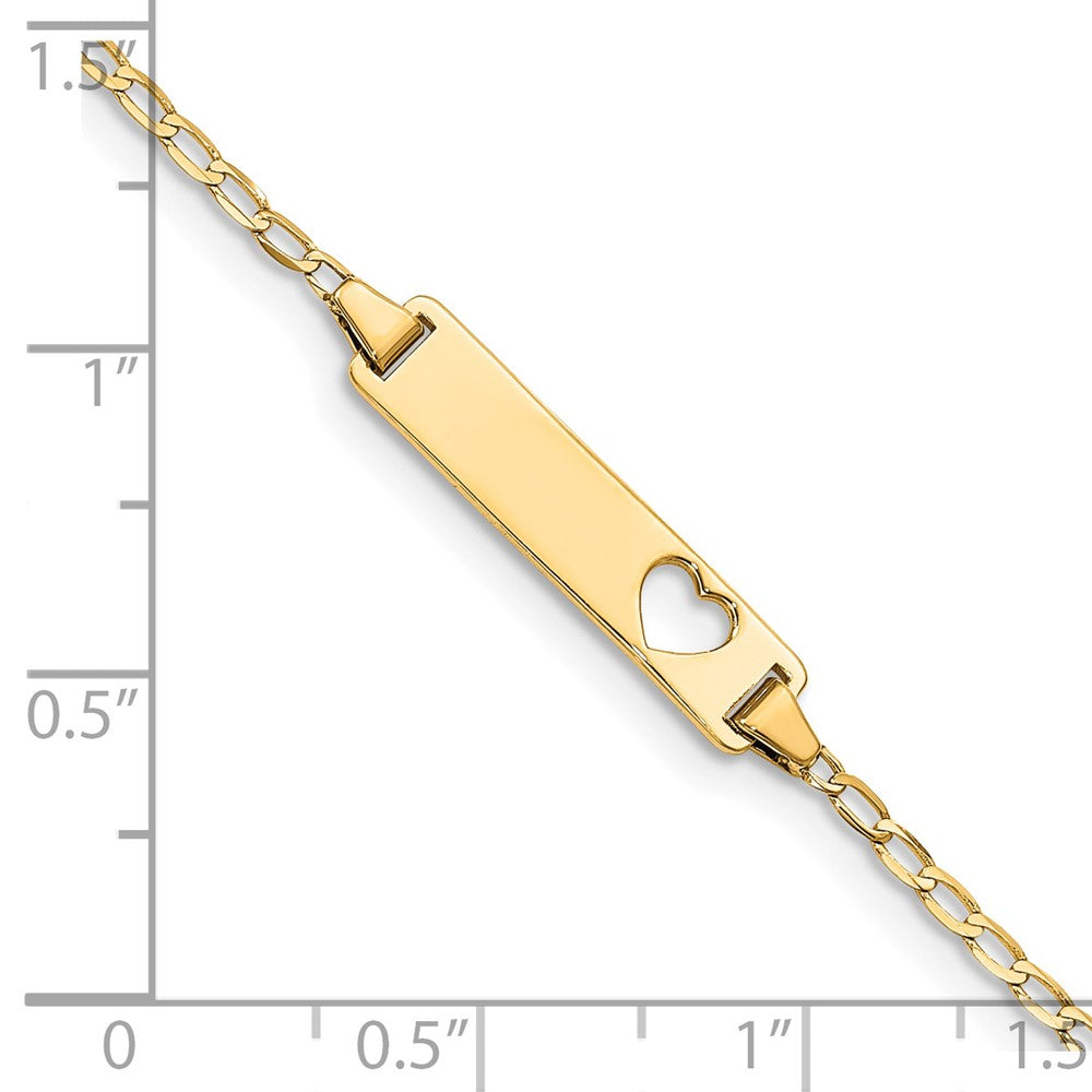 Massiv 14K Gelbgold Ausgeschnitten Herz Flach Panzer Glieder Id Armband