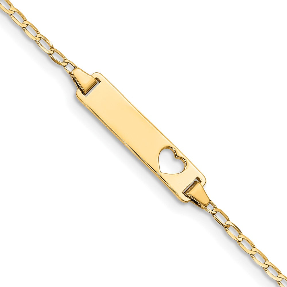 Massiv 14K Gelbgold Ausgeschnitten Herz Flach Panzer Glieder Id Armband