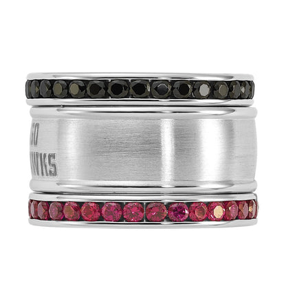 Edelstahl Nhl Chicago Blackhawks Rosa & Schwarz Kristall Stacked Ring Set