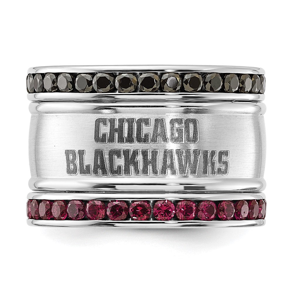 Edelstahl Nhl Chicago Blackhawks Rosa & Schwarz Kristall Stacked Ring Set