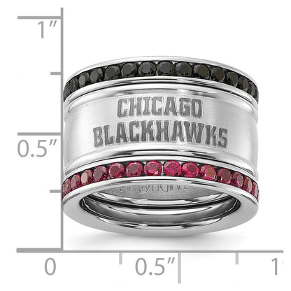 Edelstahl Nhl Chicago Blackhawks Rosa & Schwarz Kristall Stacked Ring Set