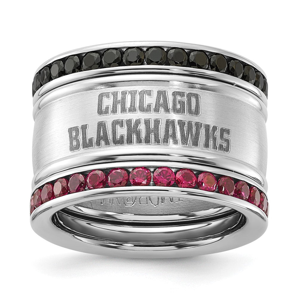 Edelstahl Nhl Chicago Blackhawks Rosa & Schwarz Kristall Stacked Ring Set