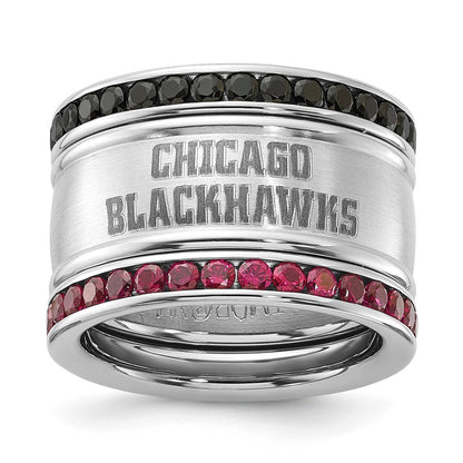Edelstahl Nhl Chicago Blackhawks Rosa & Schwarz Kristall Stacked Ring Set