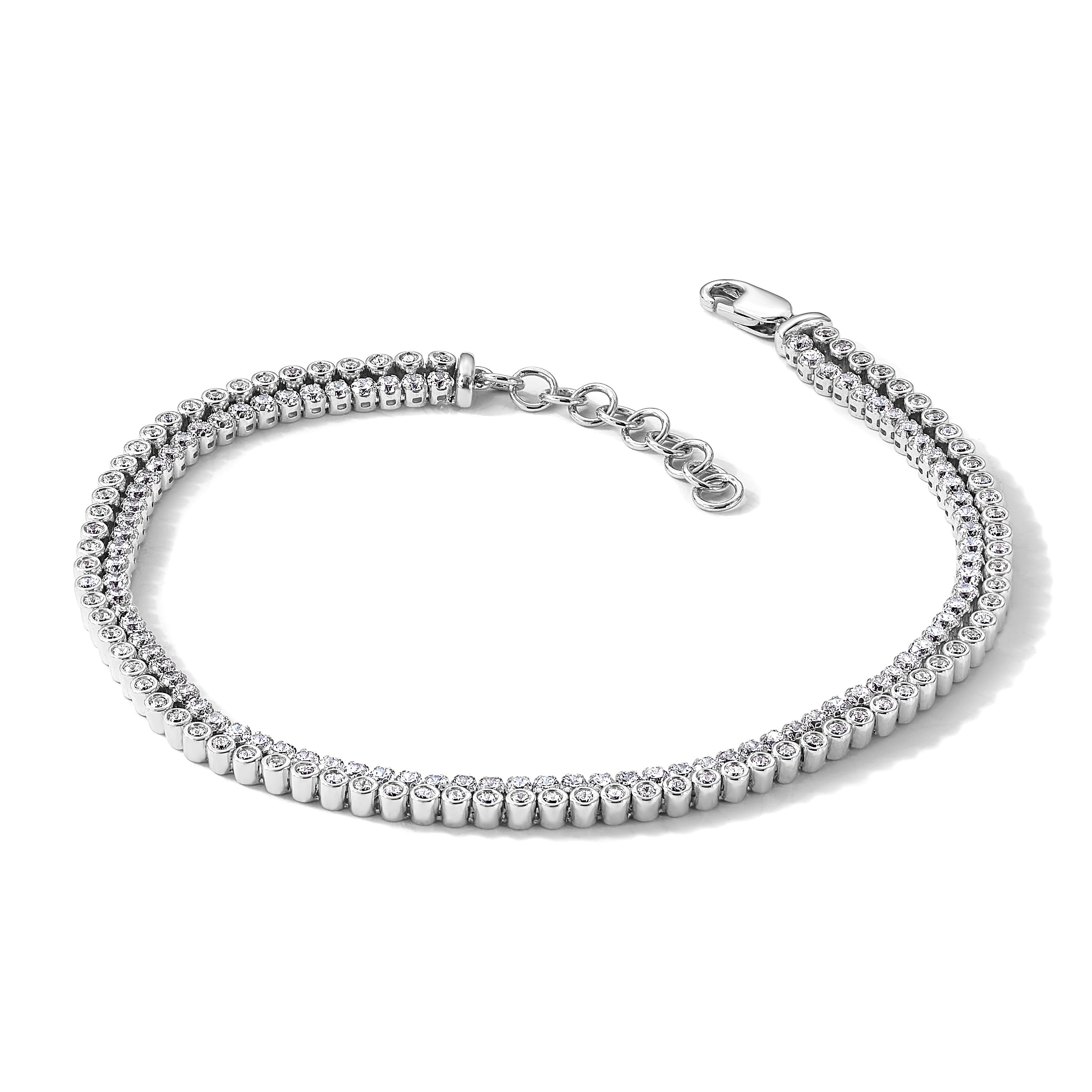 14K Weißgold 2 7/8 Ct. Im Labor Gezüchtet Diamant Vs/si+ G+ Doppelt Strang 7 Zoll mit 1 Zoll Extention Armband