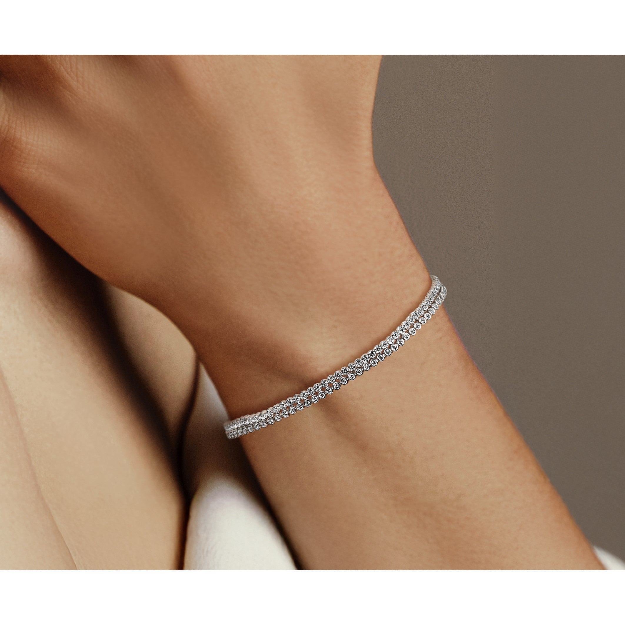 14K Weißgold 2 7/8 Ct. Im Labor Gezüchtet Diamant Vs/si+ G+ Doppelt Strang 7 Zoll mit 1 Zoll Extention Armband