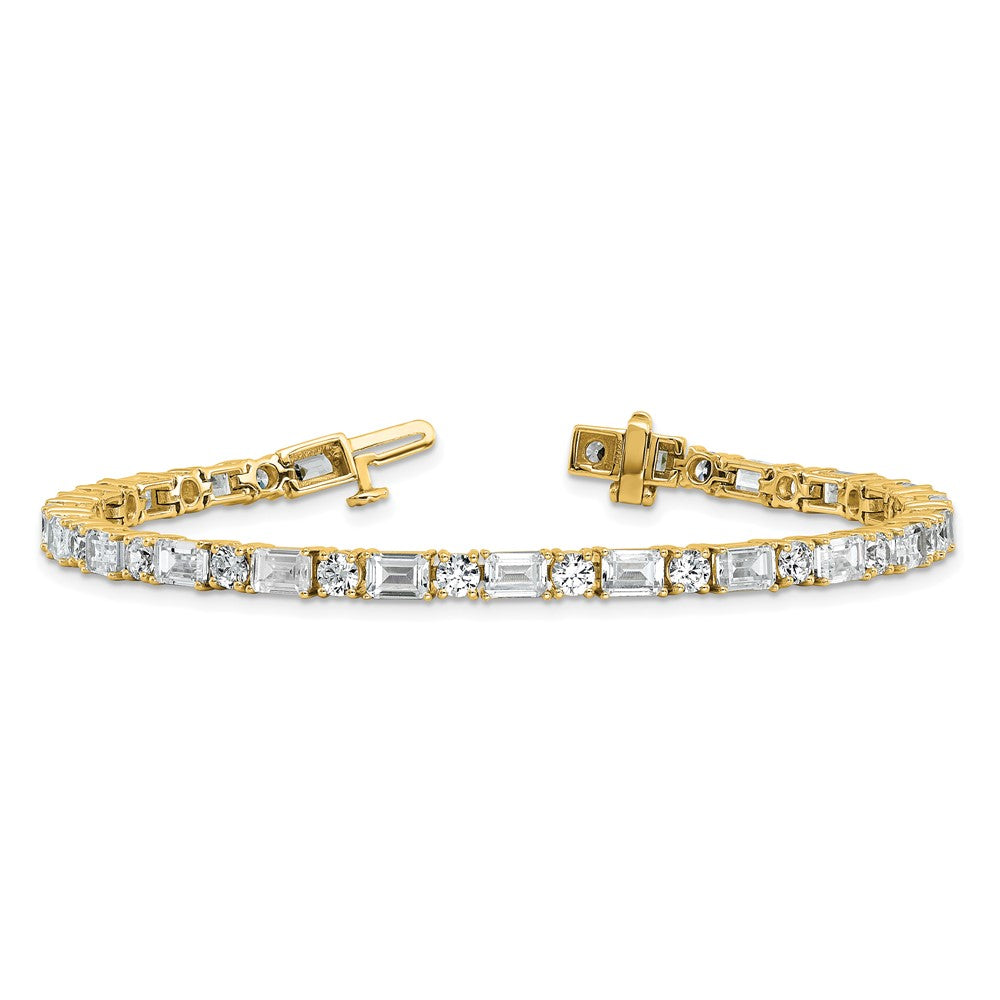 14K Gelbgold 10 Ct. Im Labor Gezüchtet Diamant Vs/fg Smaragd und Rund 7 Zoll Tennis Armband