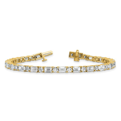 14K Gelbgold 10 Ct. Im Labor Gezüchtet Diamant Vs/fg Smaragd und Rund 7 Zoll Tennis Armband
