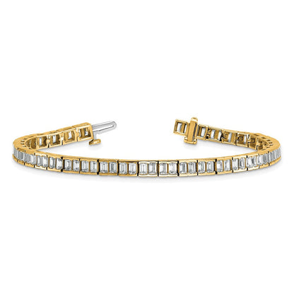 14K Gelbgold 7 3/8 Karat Im Labor Gezüchtet Diamant Vs/si+ G+ Smaragd Zargenfassung Set Tennis Armband
