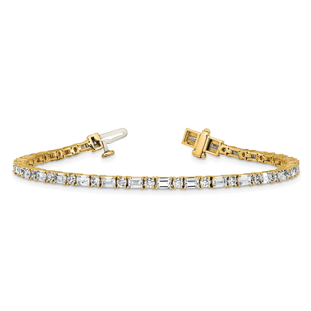 14K Gelbgold 4 7/8 Karat Zertifiziert Im Labor Gezüchtet Diamant Vs+ F+ Komplett Smaragd und Rund Tennis Armband