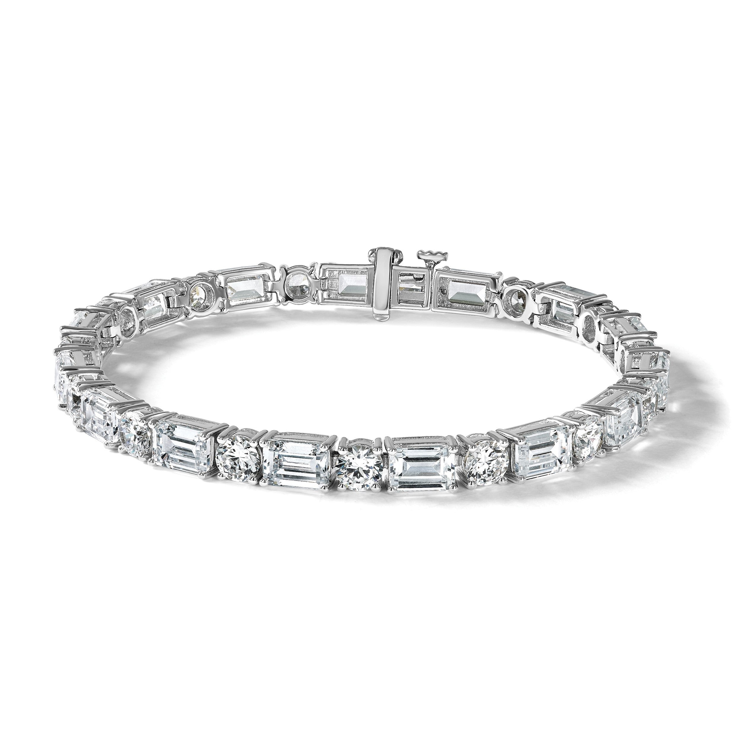 14K Weißgold Vs/si+ G+ Im Labor Gezüchtet Smaragd und Rund Diamant Tennis Brace