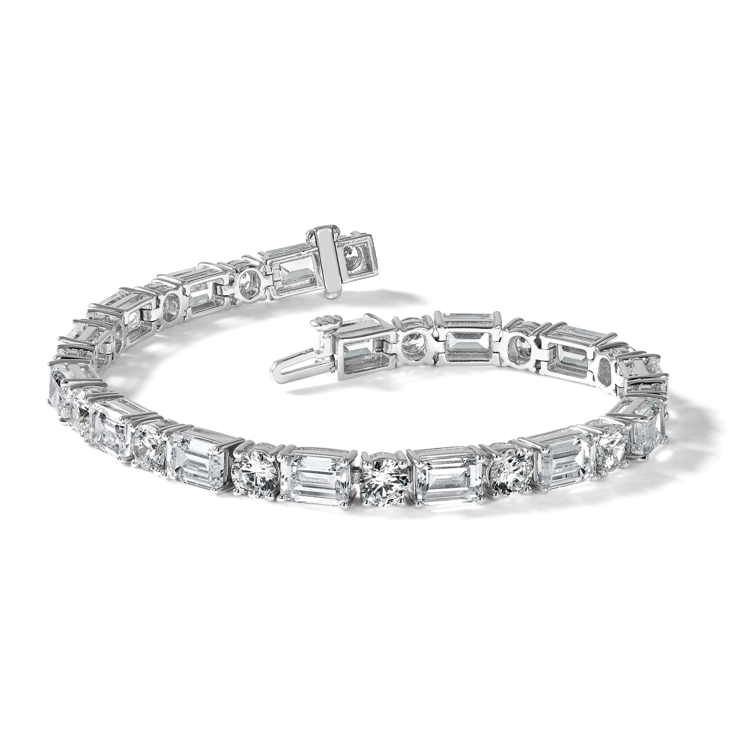 14K Weißgold Vs/si+ G+ Im Labor Gezüchtet Smaragd und Rund Diamant Tennis Brace