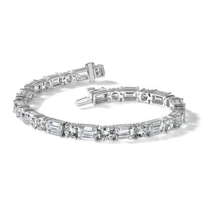 14K Weißgold Vs/si+ G+ Im Labor Gezüchtet Smaragd und Rund Diamant Tennis Brace