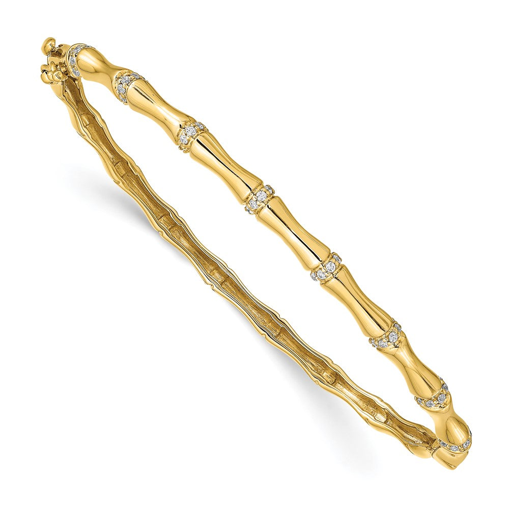 14K Gelbgold Armreif mit Klappscharnier im Bambus-Design und Diamanten