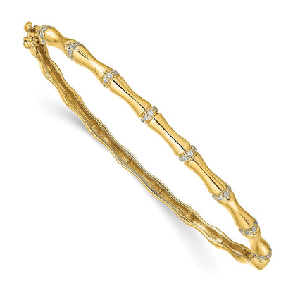 14K Gelbgold Armreif mit Klappscharnier im Bambus-Design und Diamanten