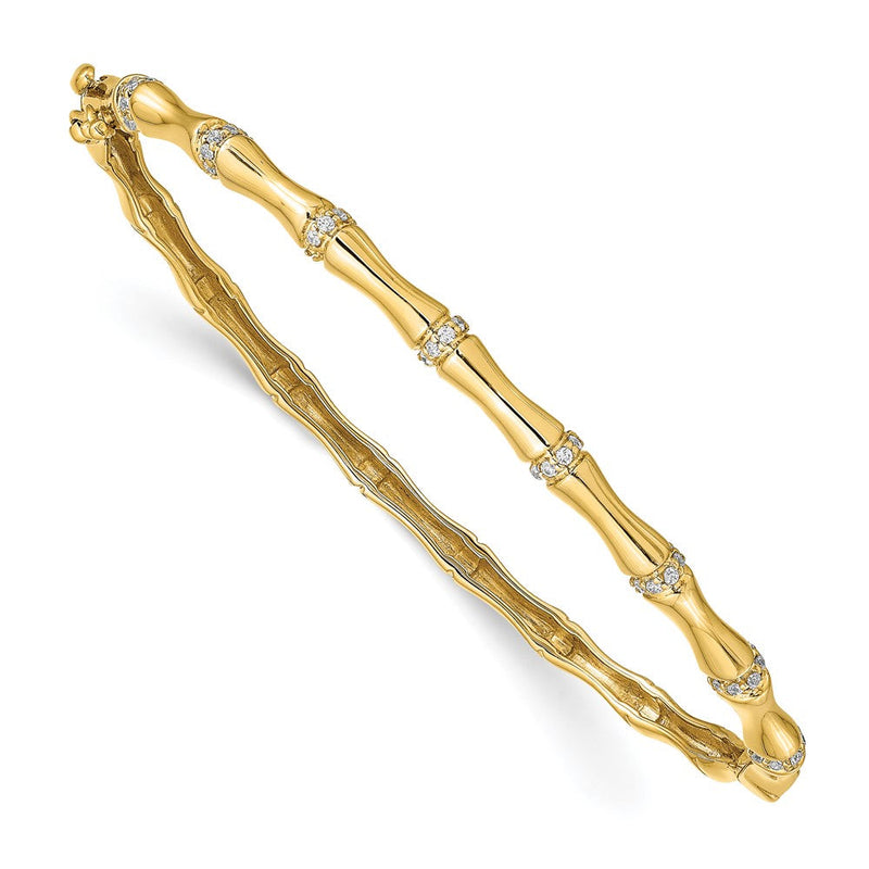 14K Gelbgold Armreif mit Klappscharnier im Bambus-Design und Diamanten