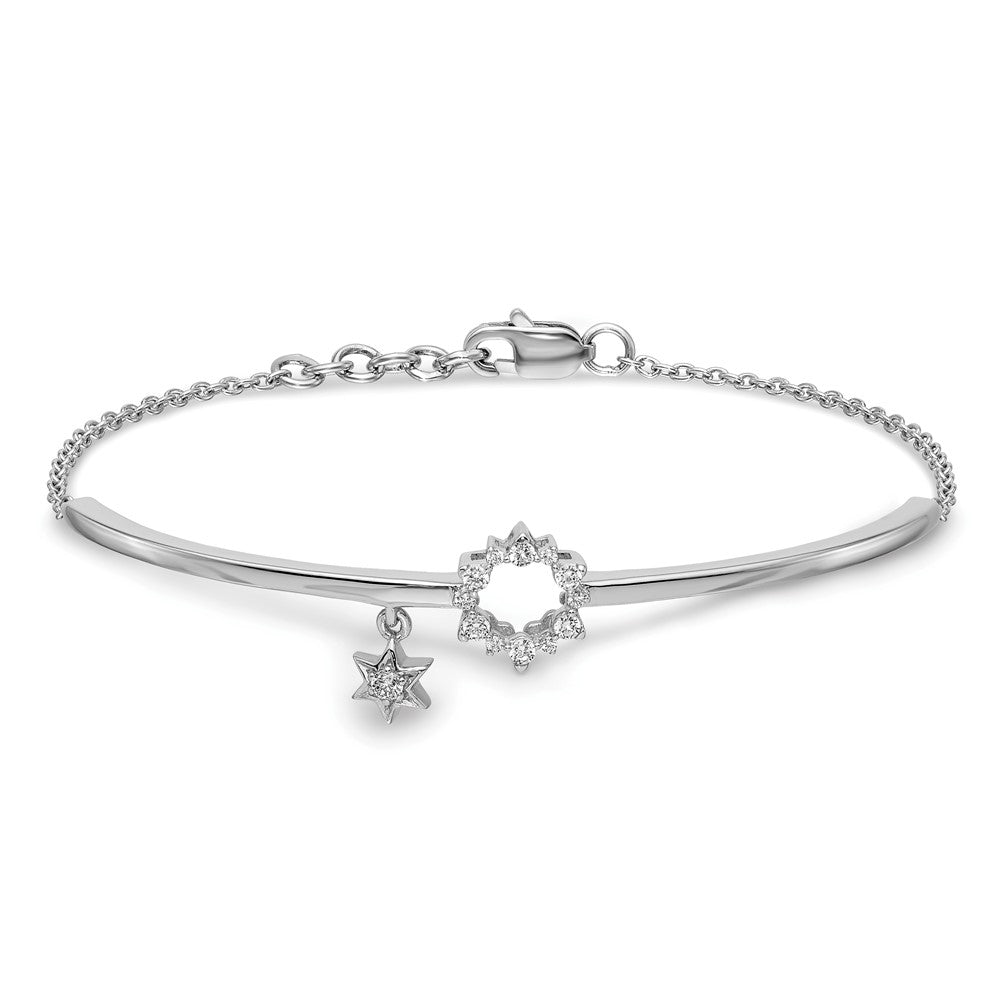 14K Gelbgold Armreif mit Stern-Charm und natürlichen Diamanten, mit 1,3 cm Verlängerung