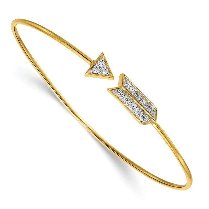 14K Gelbgold Armreif, flexibel, mit natürlichem Diamant-Pfeil