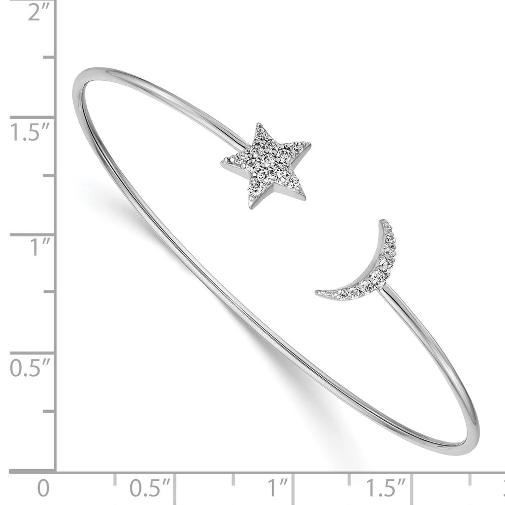 14K Gelbgold Armreif "Mond und Stern" mit natürlichen Diamanten, flexibel