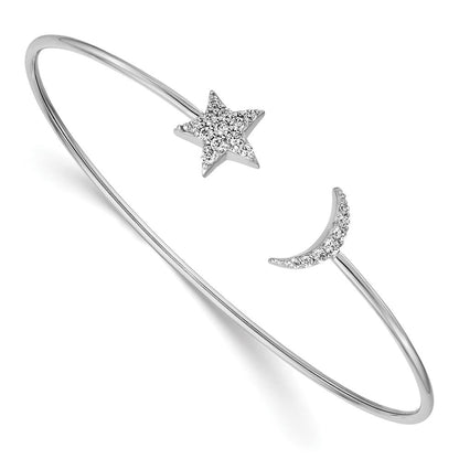 14K Gelbgold Armreif "Mond und Stern" mit natürlichen Diamanten, flexibel