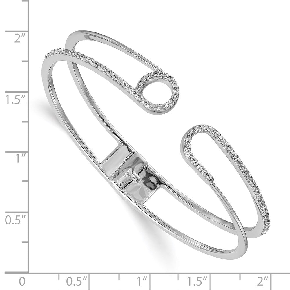 14K Weißgold Armband mit Federscharnier und natürlichen Diamanten im Sicherheitsnadel-Design