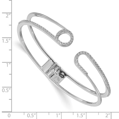 14K Weißgold Armband mit Federscharnier und natürlichen Diamanten im Sicherheitsnadel-Design