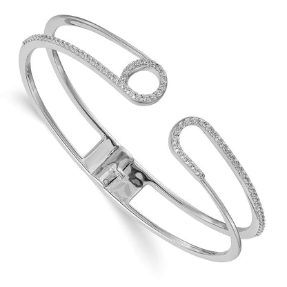 14K Weißgold Armband mit Federscharnier und natürlichen Diamanten im Sicherheitsnadel-Design