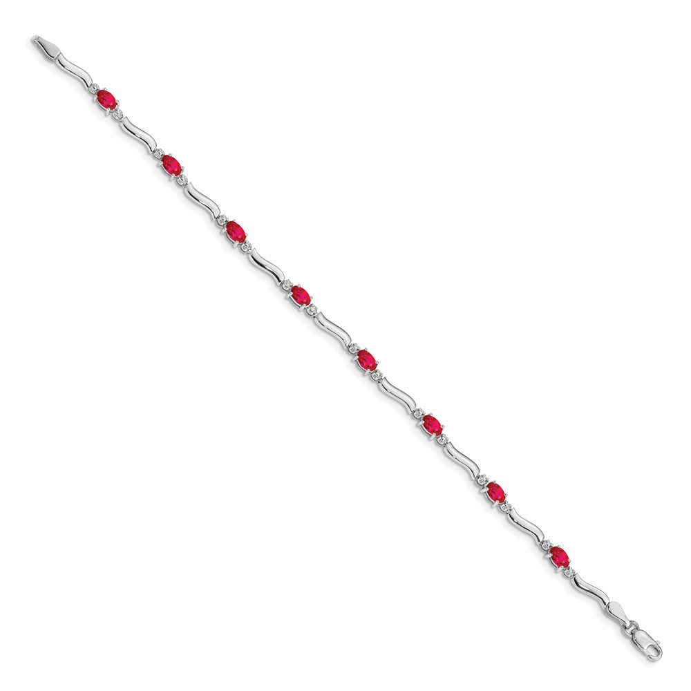 10K Weißgold Diamant und Rubin Armband