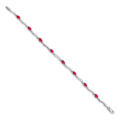 10K Weißgold Diamant und Rubin Armband