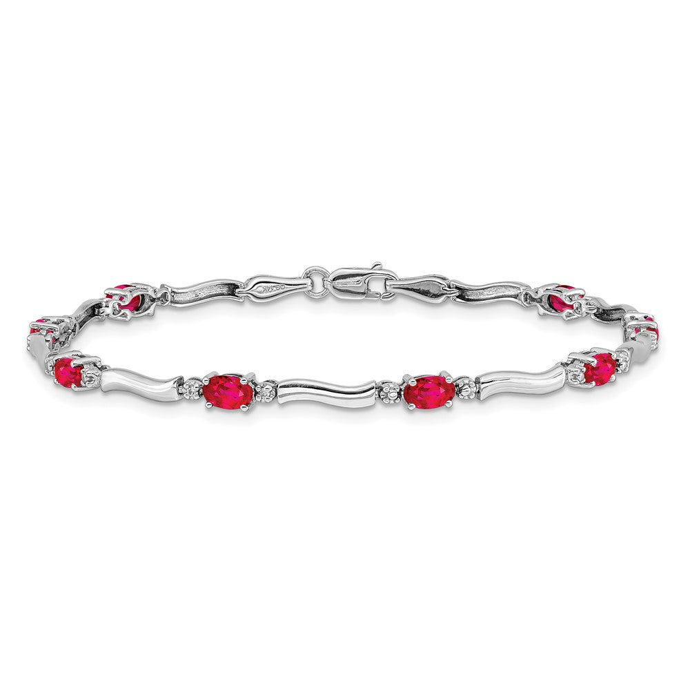10K Weißgold Diamant und Rubin Armband