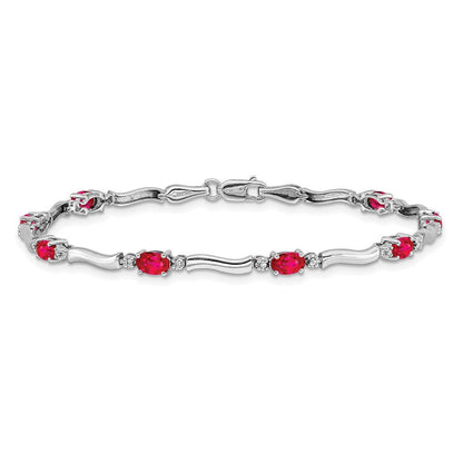 10K Weißgold Diamant und Rubin Armband