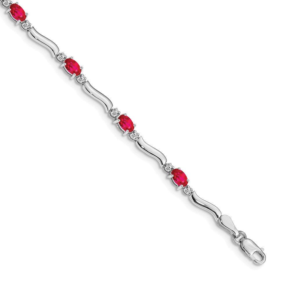10K Weißgold Diamant und Rubin Armband