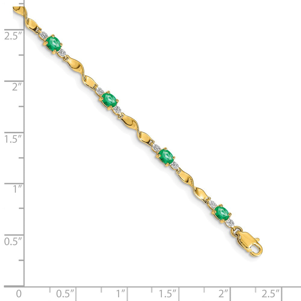 10K Gelbgold Diamant und Oval Smaragd Armband