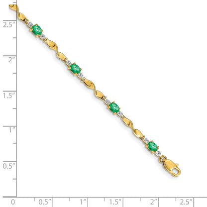 10K Gelbgold Diamant und Oval Smaragd Armband